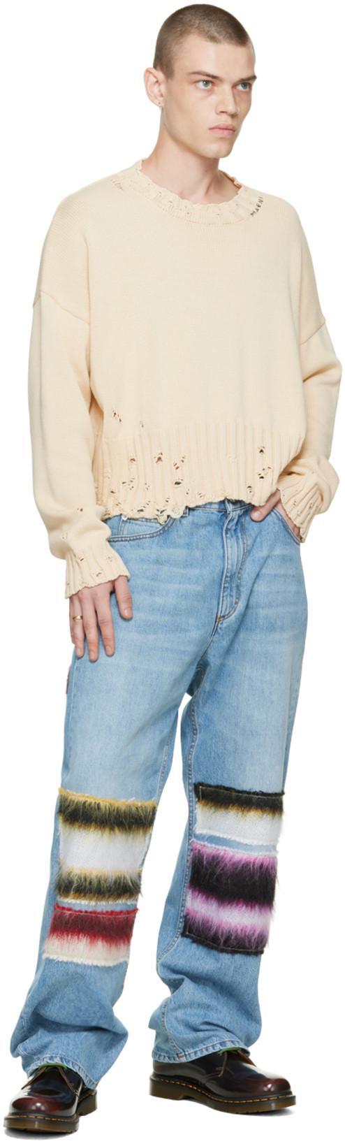 MARNI Distressed Cotton Confetti Jacquard Crewneck Sweater In 00w01 Lily White