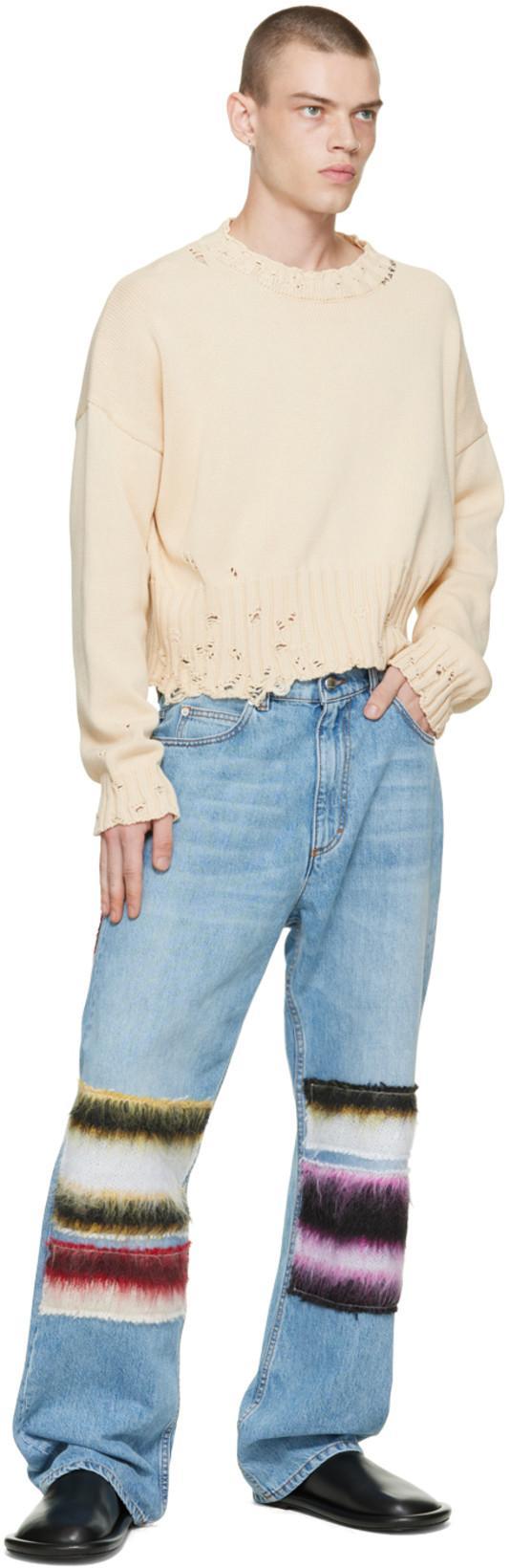 MARNI Distressed Cotton Confetti Jacquard Crewneck Sweater In 00w01 Lily White