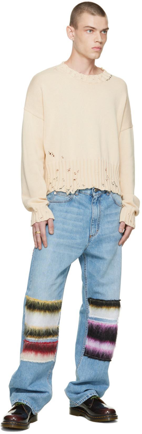 MARNI Distressed Cotton Confetti Jacquard Crewneck Sweater In 00w01 Lily White