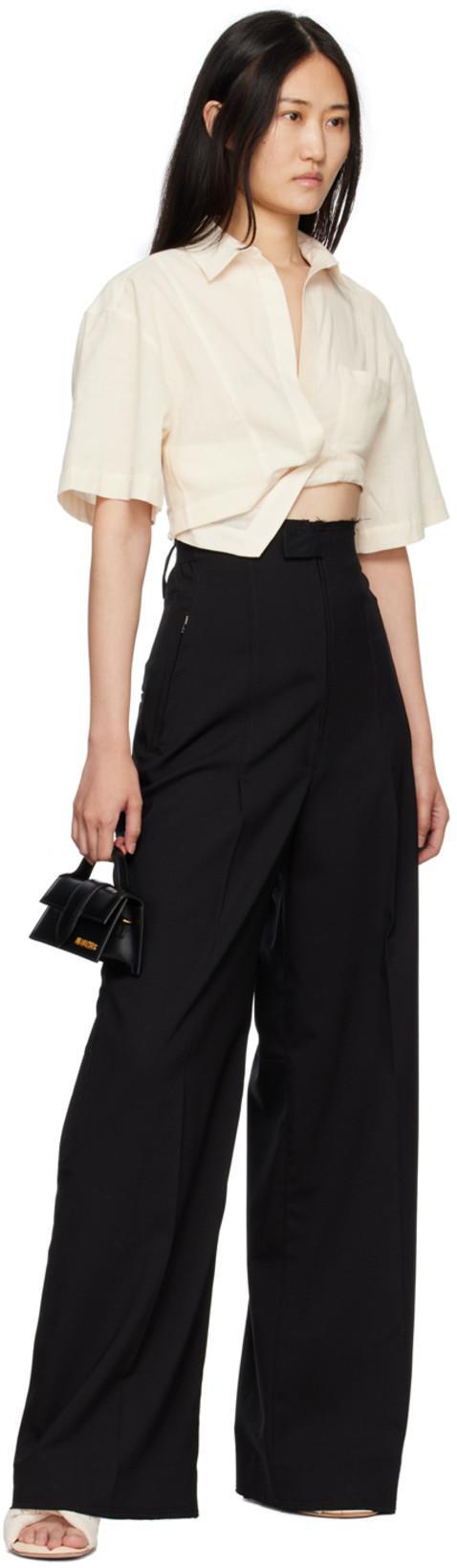 JACQUEMUS Gathered Cropped Cotton Shirt In White