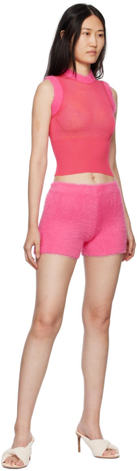 JACQUEMUS Le Short Arancia Ribbed Biker Shorts In Pink