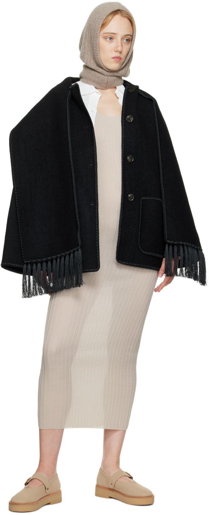 TOTÊME Womens Scarf-overlay Contrast-trim Relaxed-fit Wool-blend Jacket Black