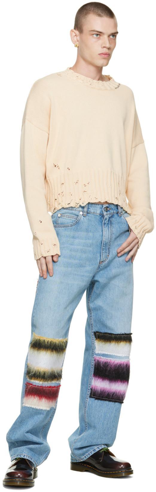 MARNI Distressed Cotton Confetti Jacquard Crewneck Sweater In 00w01 Lily White