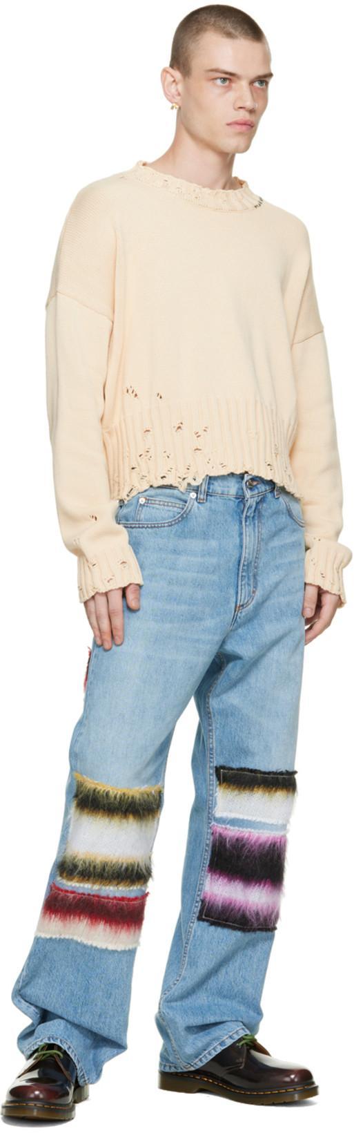 MARNI Distressed Cotton Confetti Jacquard Crewneck Sweater In 00w01 Lily White