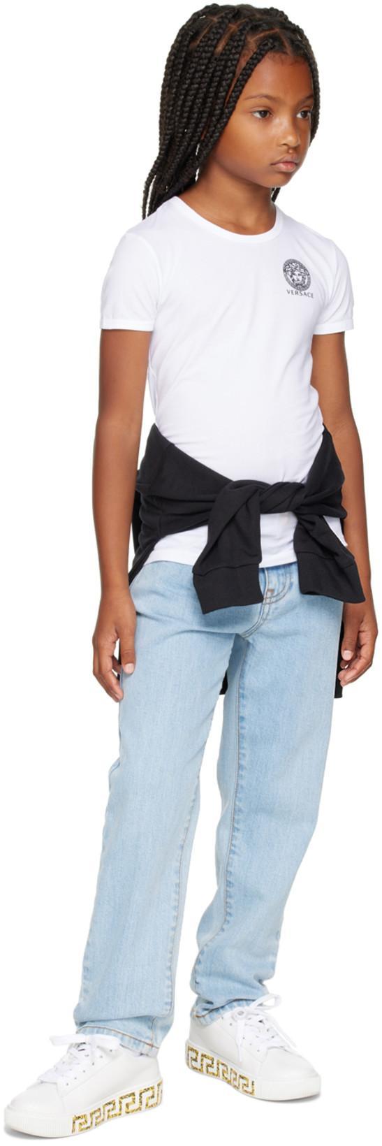 VERSACE Kids Round Toe Lace-up Sneakers In White