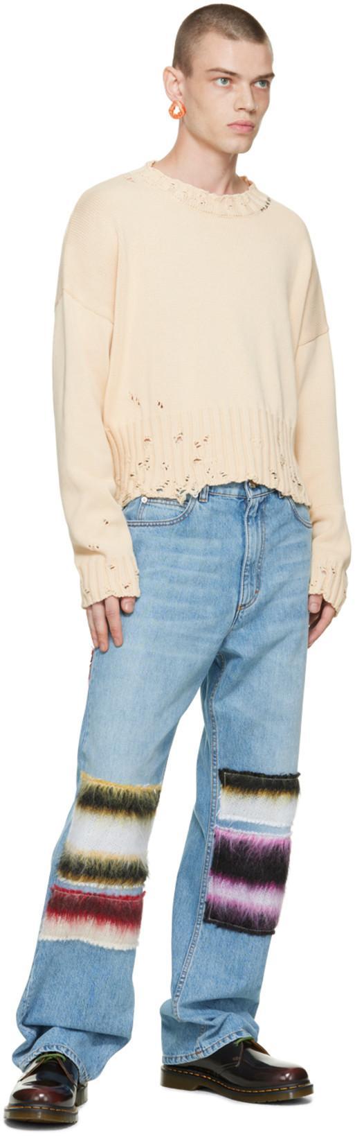 MARNI Distressed Cotton Confetti Jacquard Crewneck Sweater In 00w01 Lily White