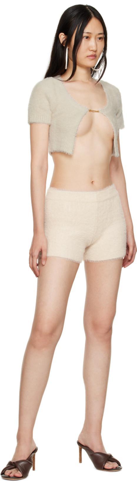 JACQUEMUS La Maille Neve Cropped Brushed Knitted Cardigan In Ivory