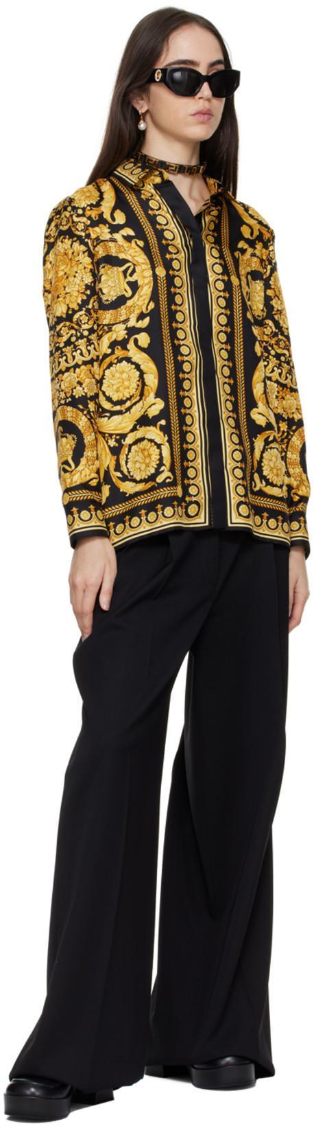VERSACE Black And Yellow Shirt With Barocco Print