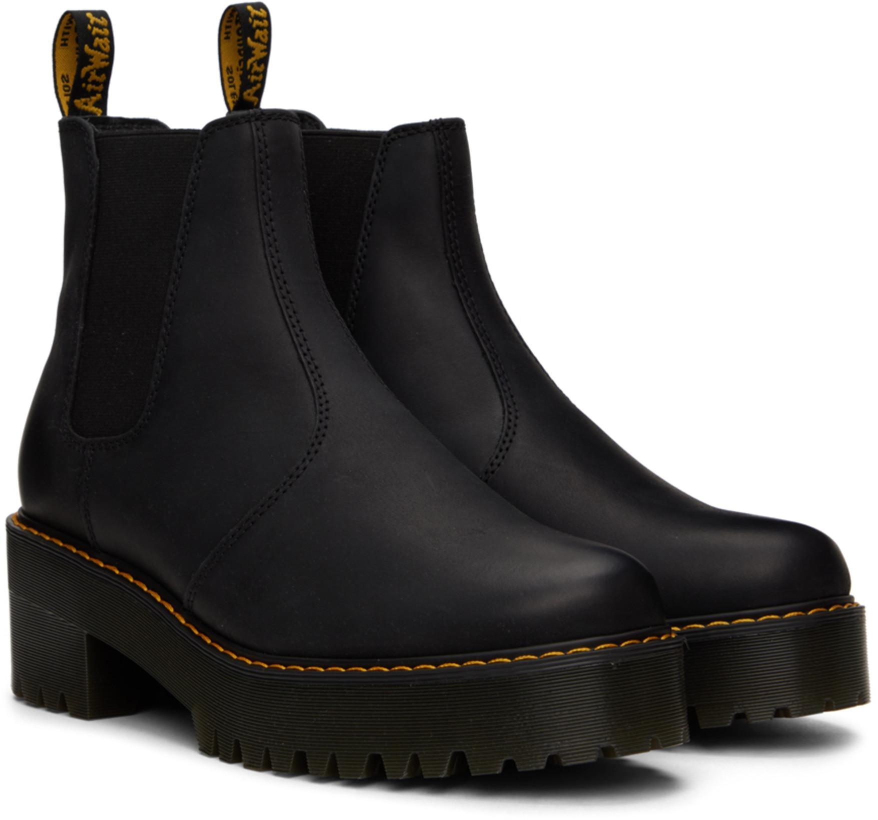 DR. MARTENS Rometty Black Leather Chunky Heeled Chelsea Boots