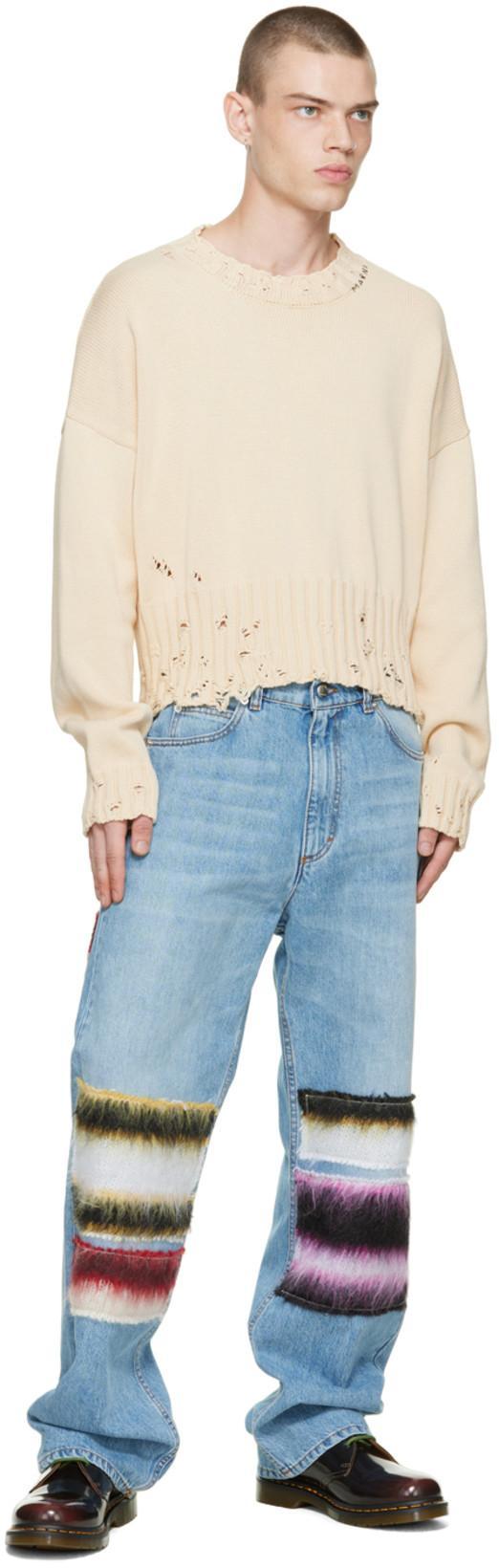 MARNI Distressed Cotton Confetti Jacquard Crewneck Sweater In 00w01 Lily White