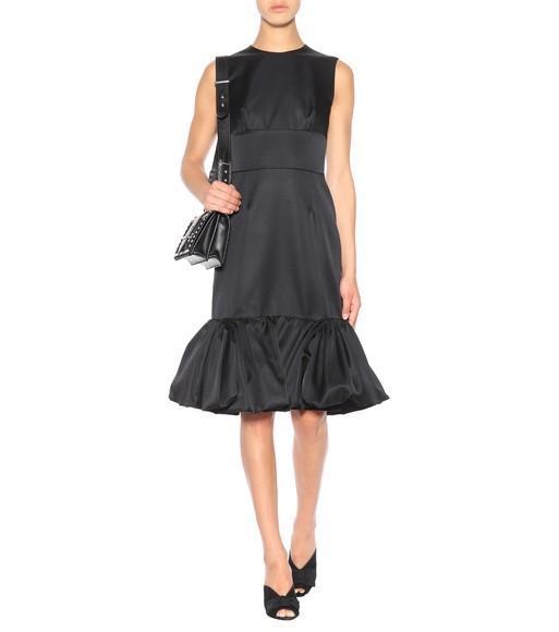 PRADA Fluted Wool And Silk-blend Satin Dress In Black