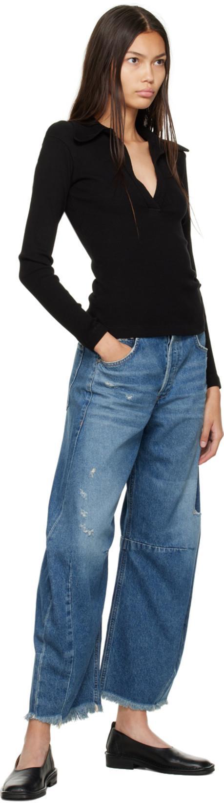 CITIZEN OF HUMANITY Horseshoe Distressed Mid-rise Barrel-leg Jeans In Blue