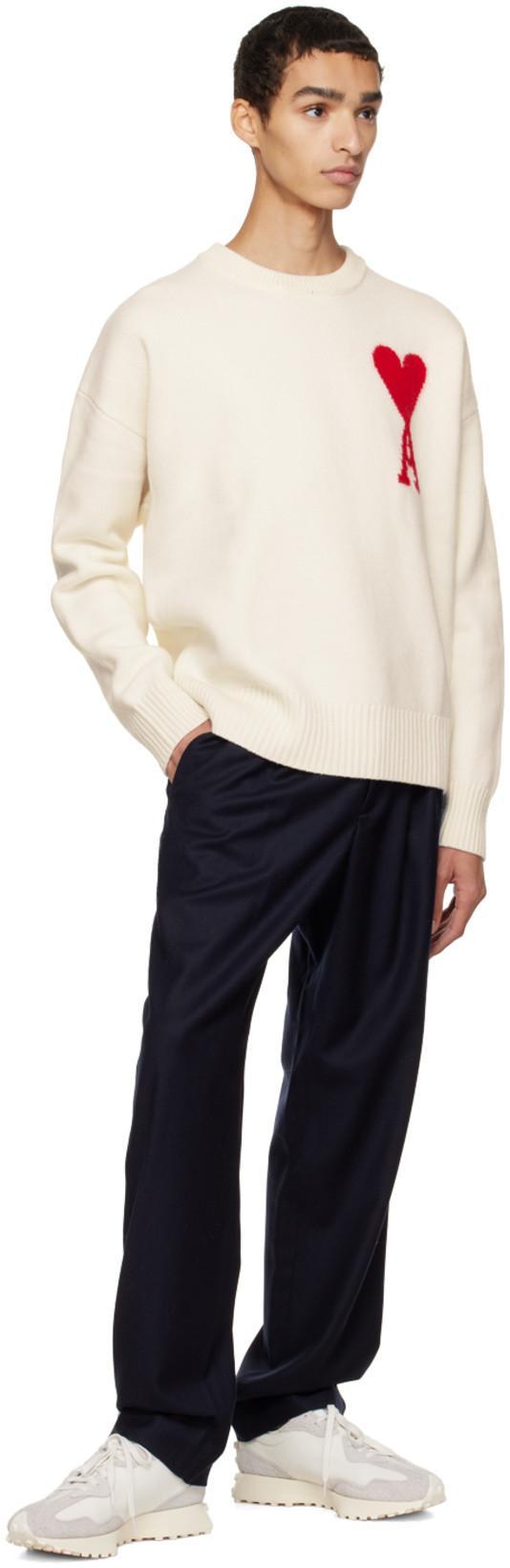 AMI ALEXANDRE MATTIUSSI Ami Paris Ami Heart Design Wool Sweater In Intarsia Knit In White