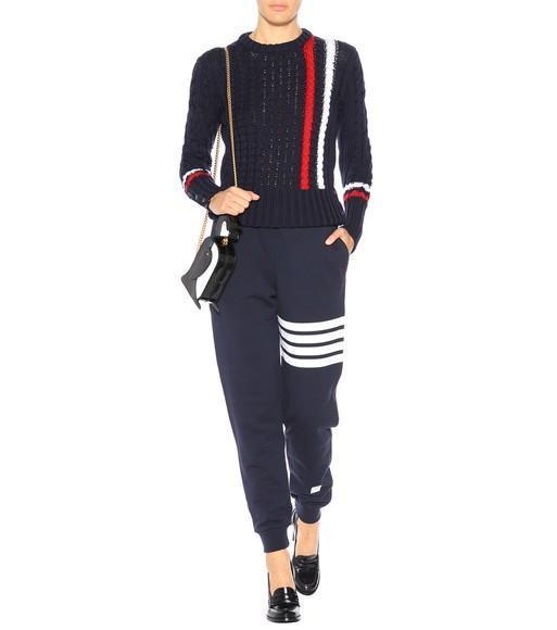 THOM BROWNE Intarsia Stripes Cotton Sweatpants In Blue