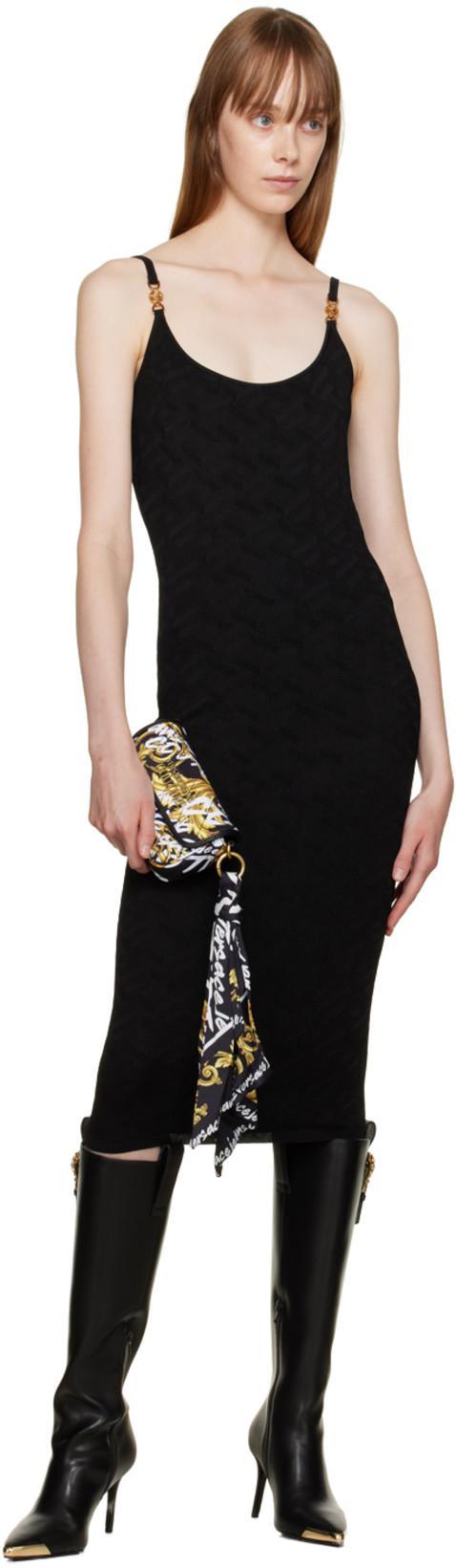 VERSACE Medusa Embellished La Greca Jacquard Knit Minidress In Black Technical