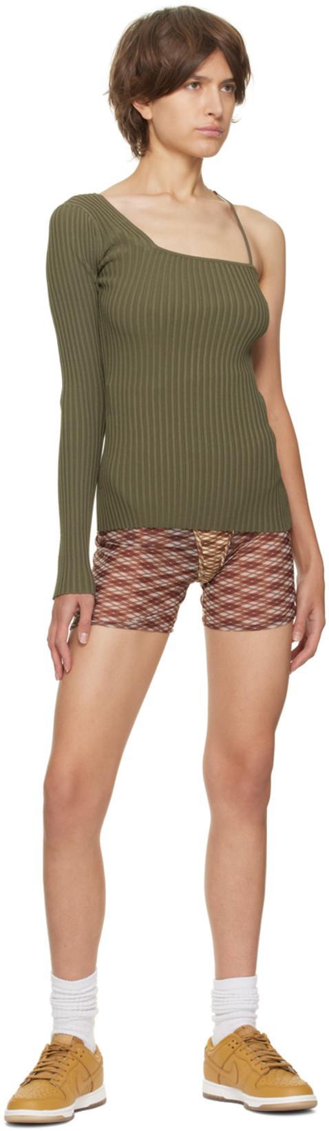 HELMUT LANG Green One-shoulder Long Sleeve T-shirt In 307 Juniper