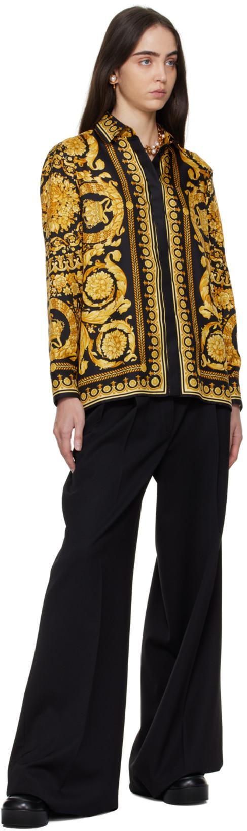 VERSACE Black And Yellow Shirt With Barocco Print