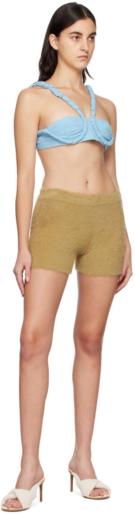 JACQUEMUS Textured-knit Mini Shorts In Green