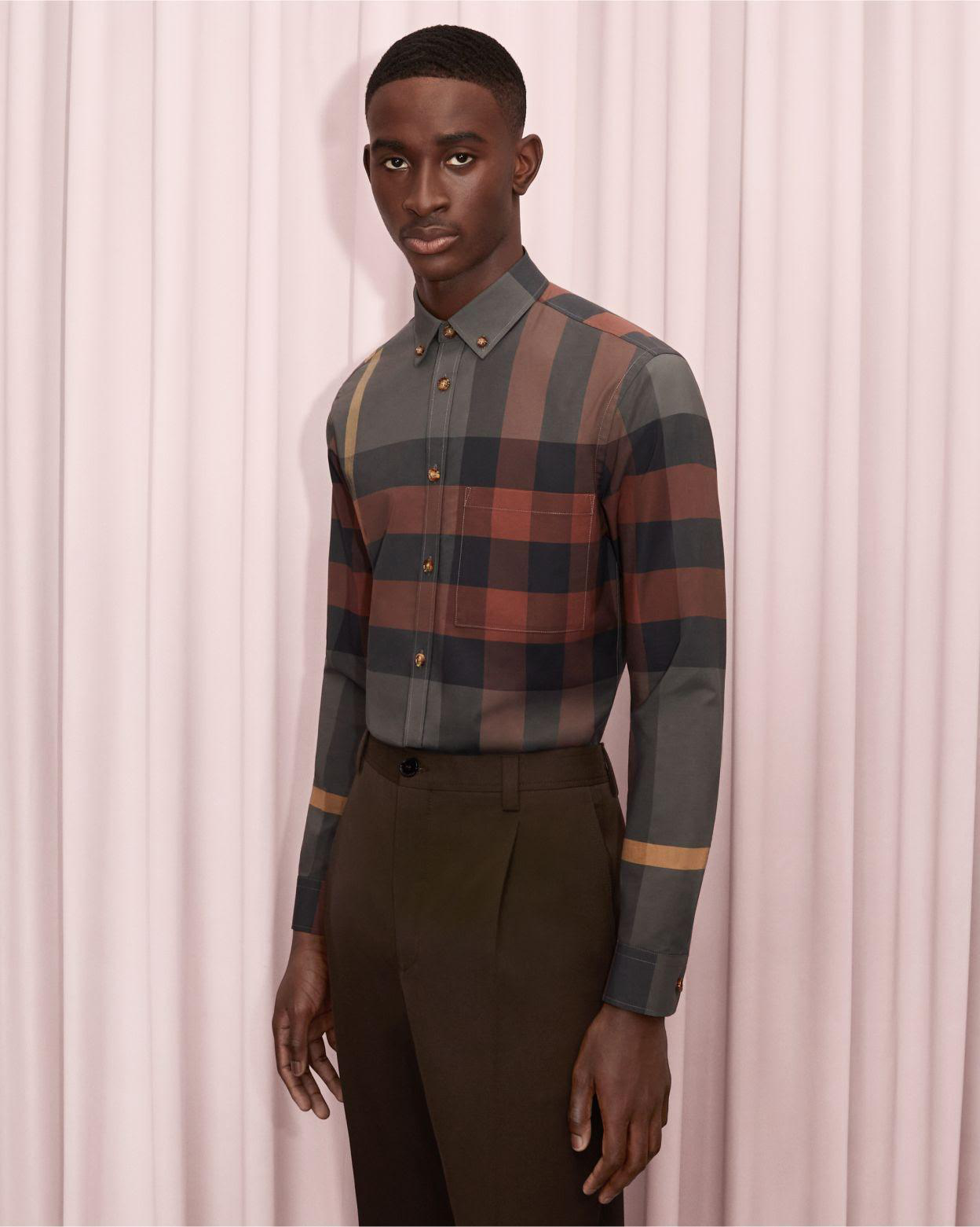 BURBERRY Button-down Collar Check Cotton Flannel Shirt In Dark Birch Brown Check