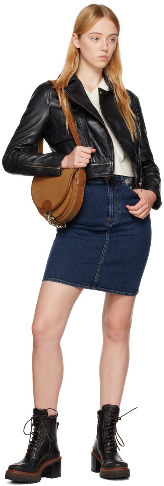 SEE BY CHLOÉ Cropped Wool-paneled Leather Biker Jacket In Black