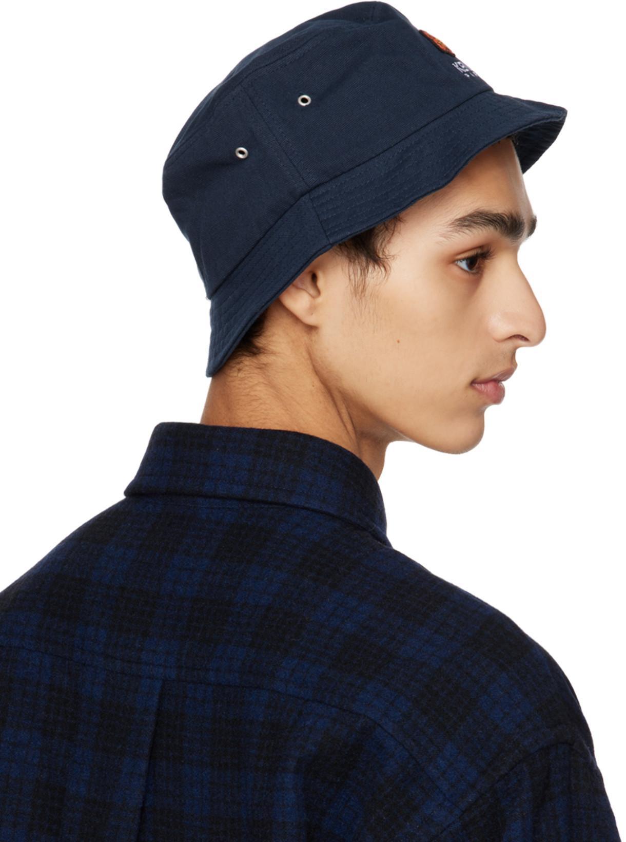 KENZO Boke Embroidery Cotton Canvas Bucket Hat In Blue
