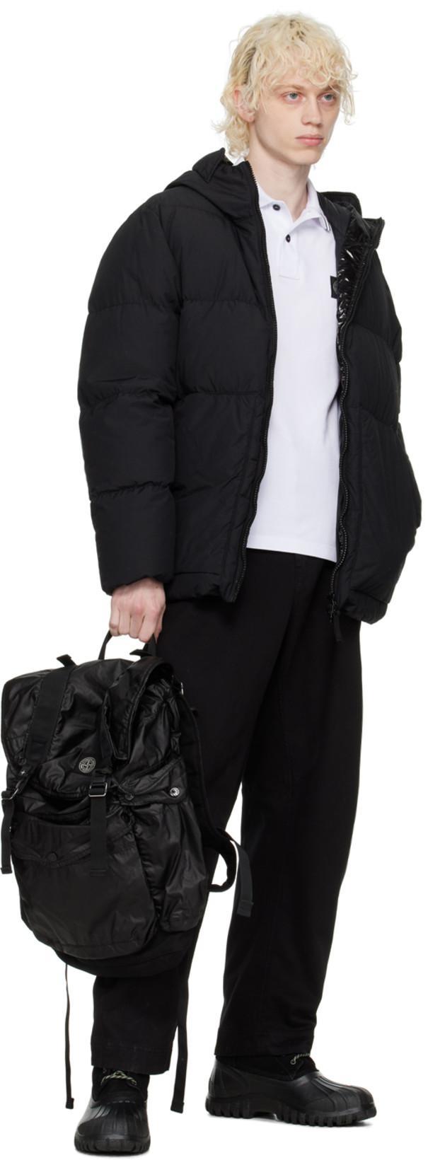 STONE ISLAND Contrasting Trim Logo Patch Cotton Blend Polo Shirt In White