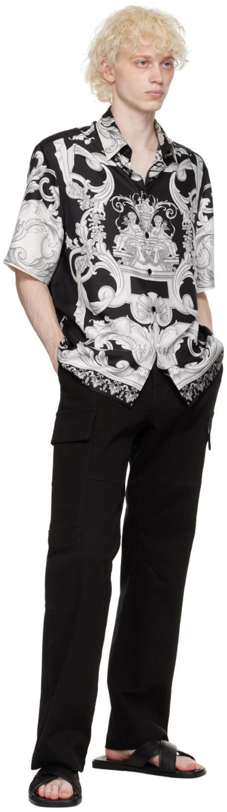VERSACE Informal Shirt In Silk With Silver Baroque Print In Black