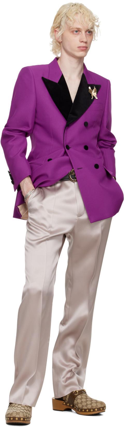 GUCCI Double-breasted Blazer In Textured Polyester Gauze In Purple