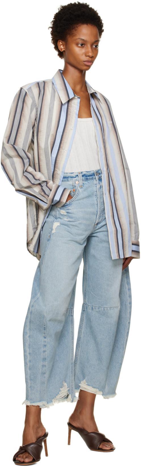 CITIZEN OF HUMANITY Horseshoe Distressed High-rise Wide-leg Jeans In Savahn Light Indigo