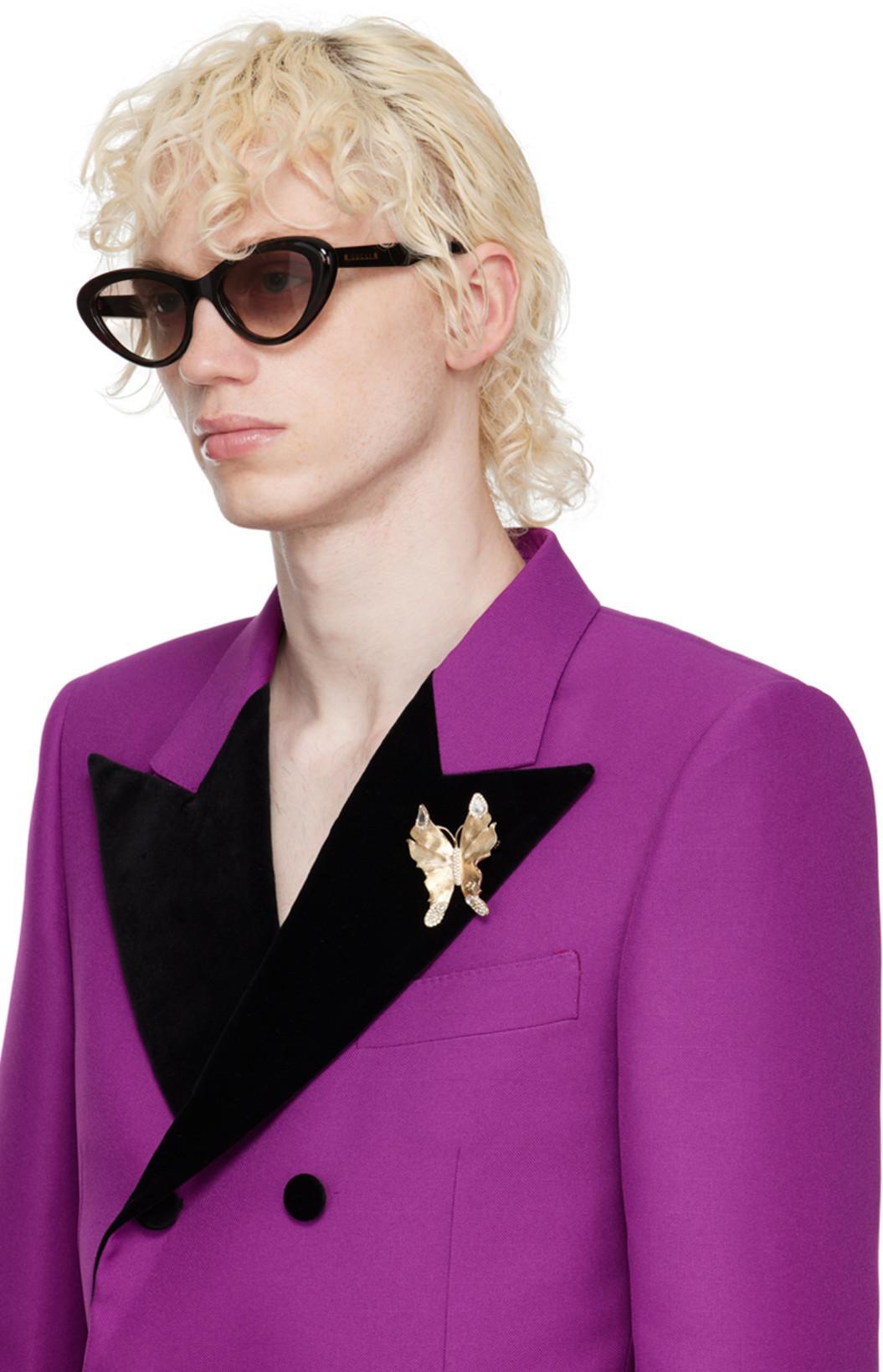 GUCCI Double-breasted Blazer In Textured Polyester Gauze In Purple
