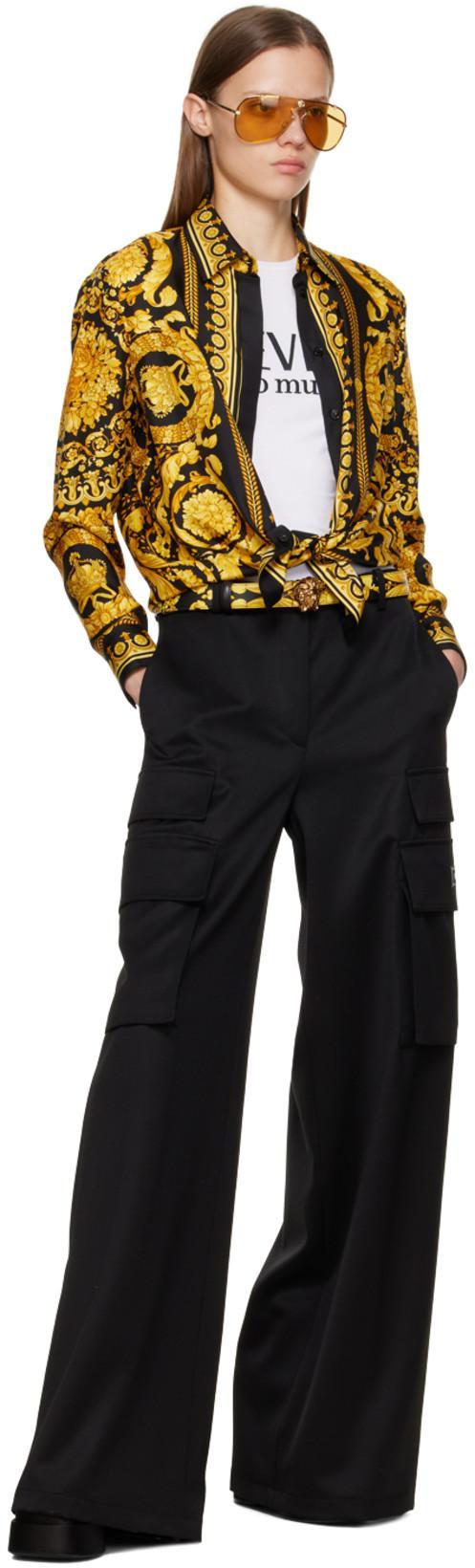 VERSACE Black And Yellow Shirt With Barocco Print