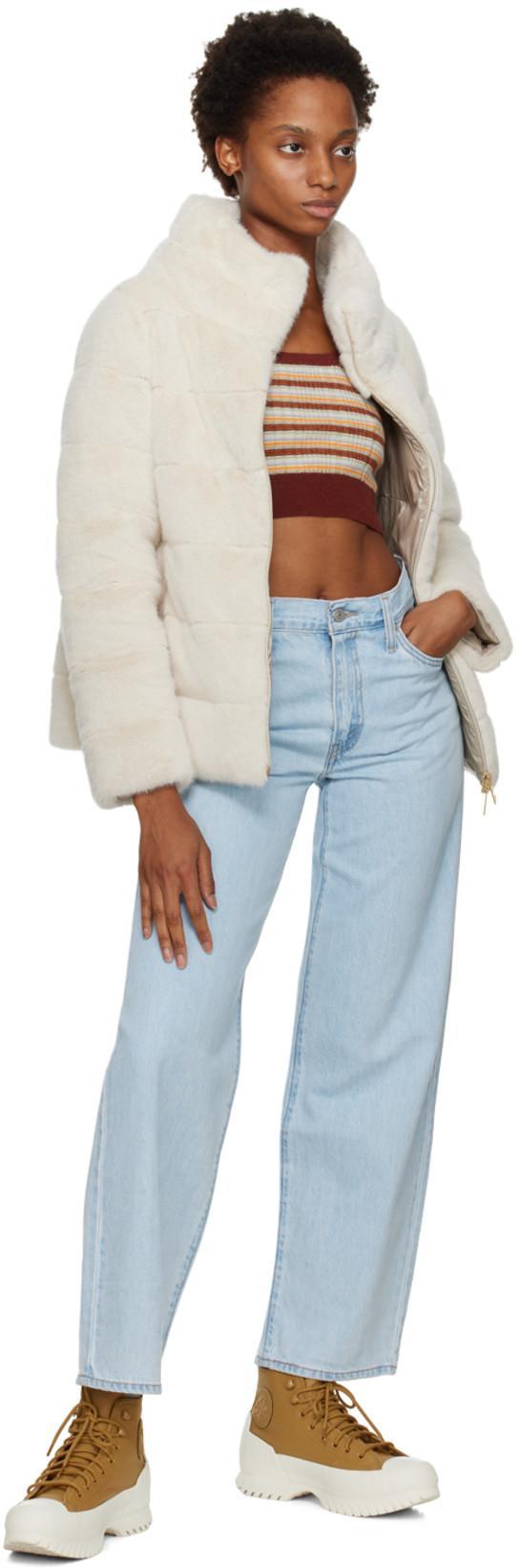 HERNO Faux Fur Puffer Jacket With High Collar In White