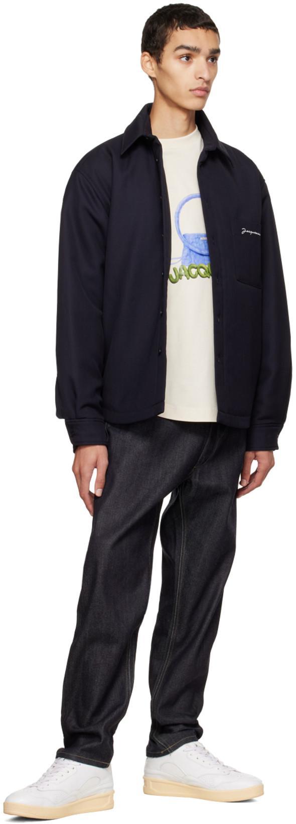 JACQUEMUS Virgin Wool Long-sleeve Shirt With Embroidered Logo In Black