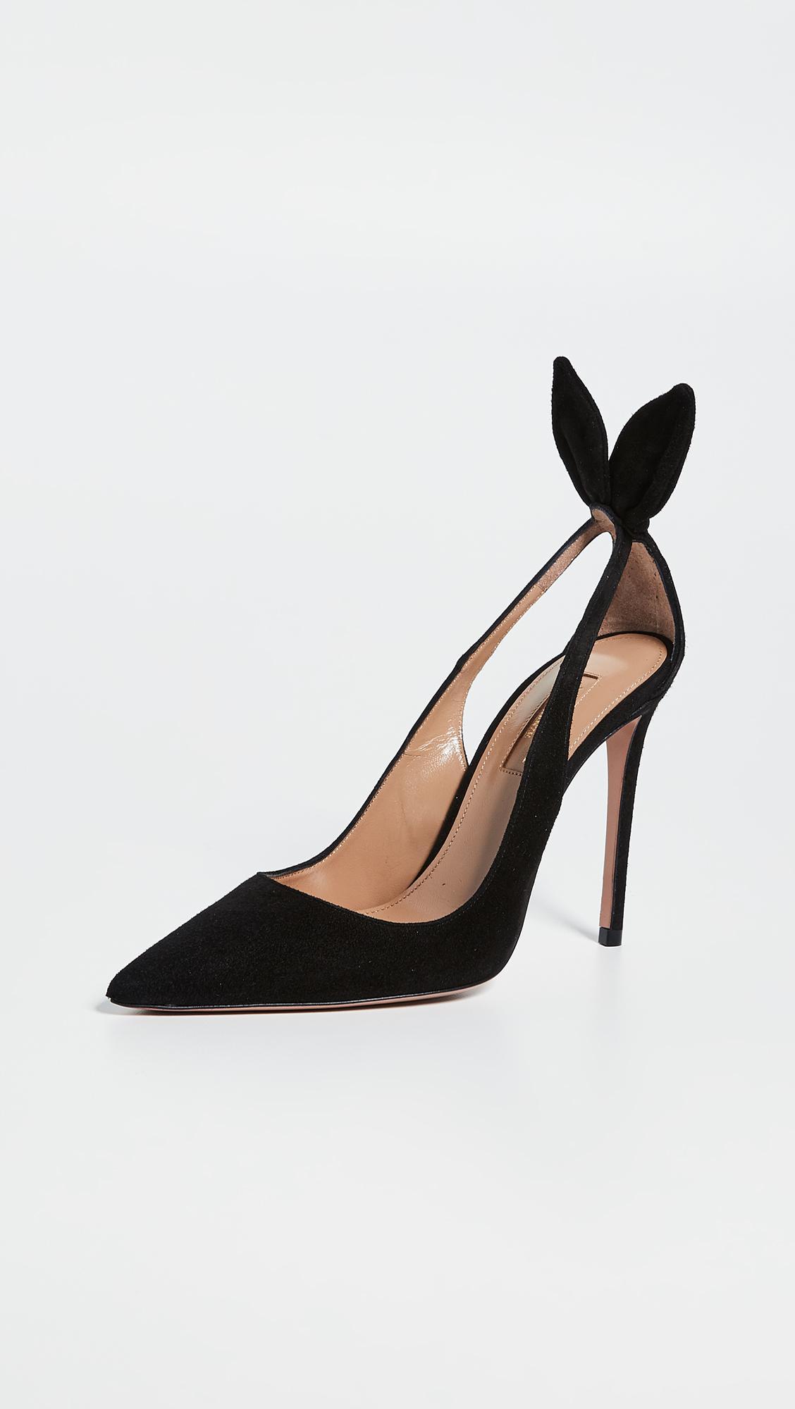 AQUAZZURA Suede Bow Stiletto Pumps In Black