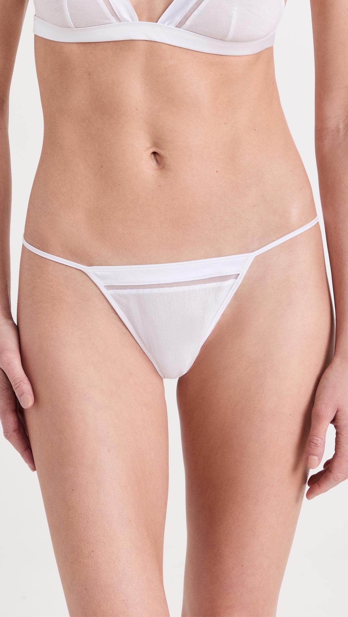 KIKI DE MONTPARNASSE Intime Stretch Silk Trimmed Thong In White