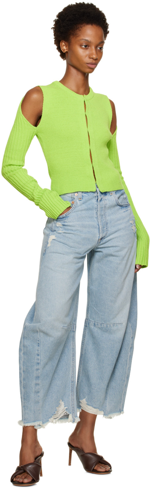 CITIZEN OF HUMANITY Horseshoe Distressed High-rise Wide-leg Jeans In Savahn Light Indigo