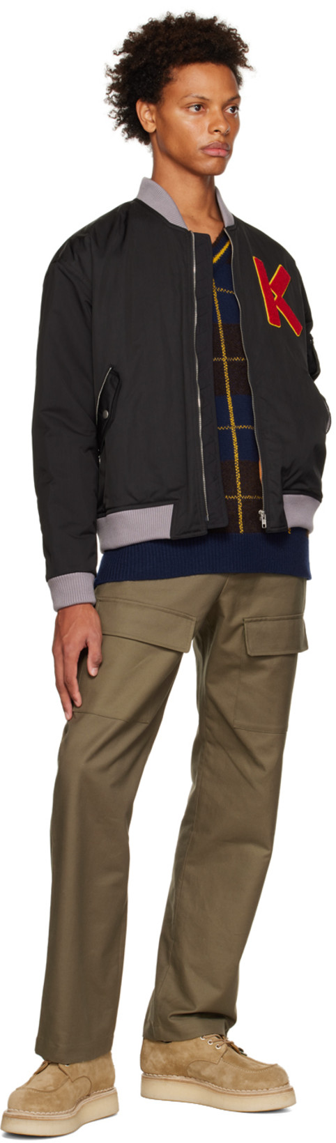 KENZO Logo Patch Tech Twill Bomber Jacket In Black