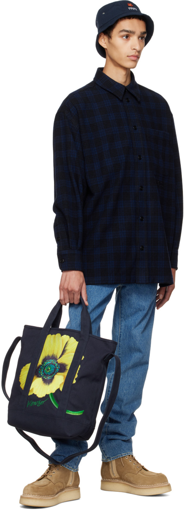 KENZO Boke Embroidery Cotton Canvas Bucket Hat In Blue