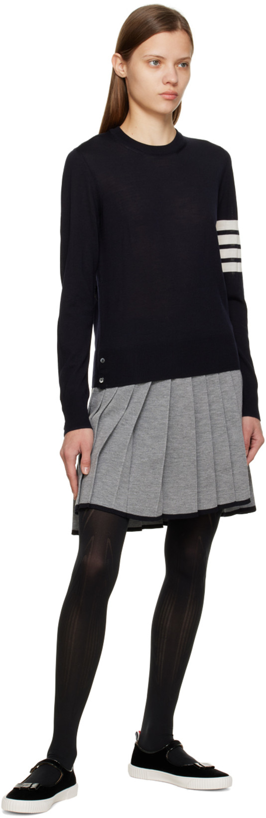 THOM BROWNE Crewneck Wool Sweater With Signature Stripes In Blue