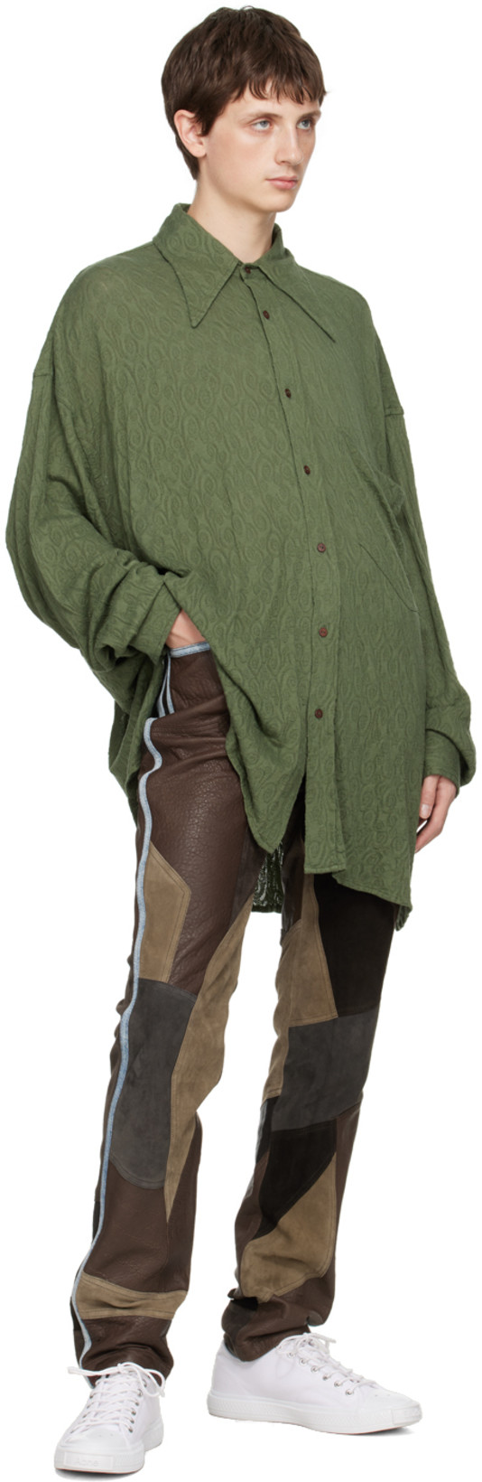 ACNE STUDIOS Lyrite Tapered Denim-trimmed Patchwork Leather Trousers In Dark Brown,multi