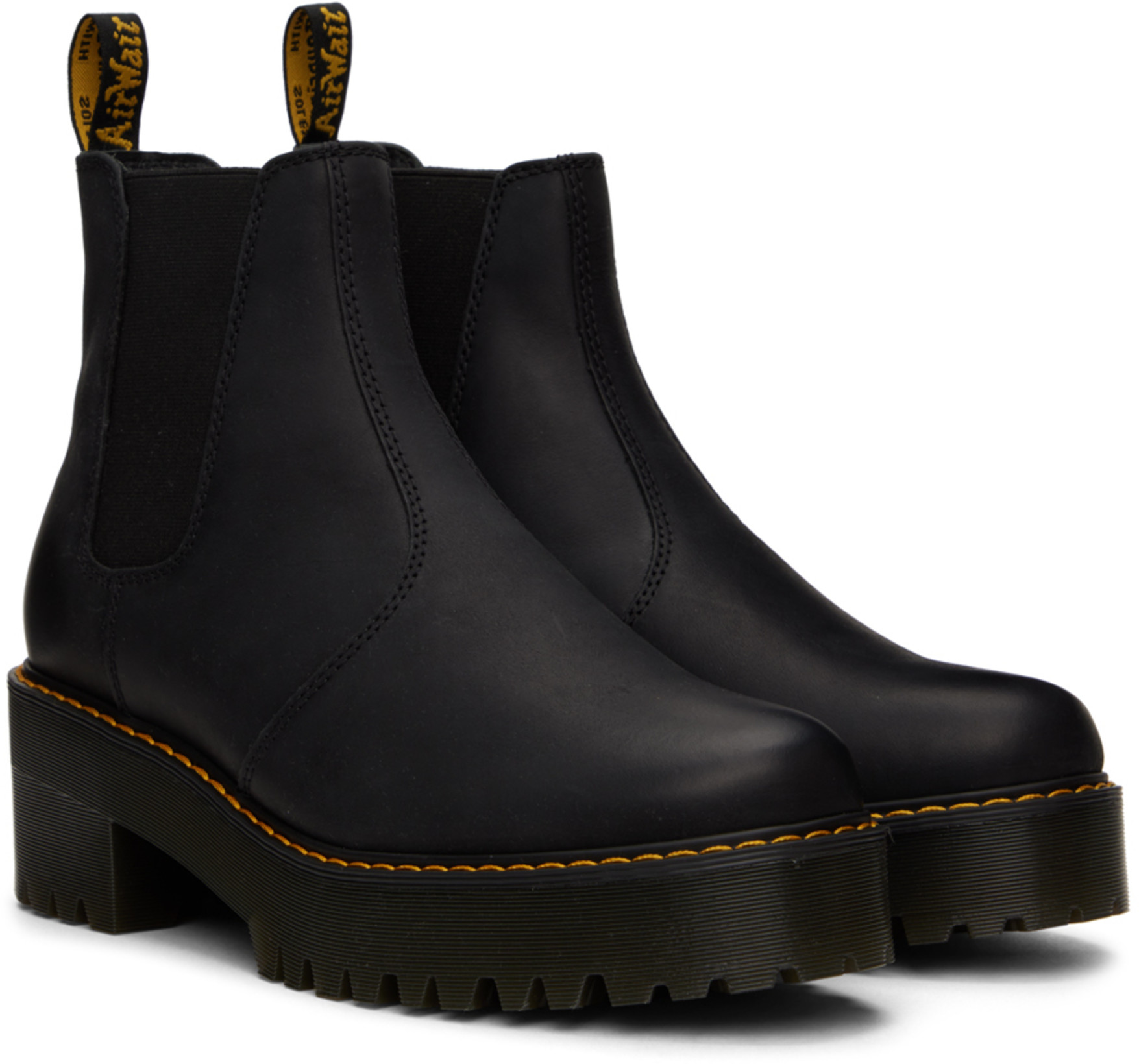 DR. MARTENS Rometty Black Leather Chunky Heeled Chelsea Boots