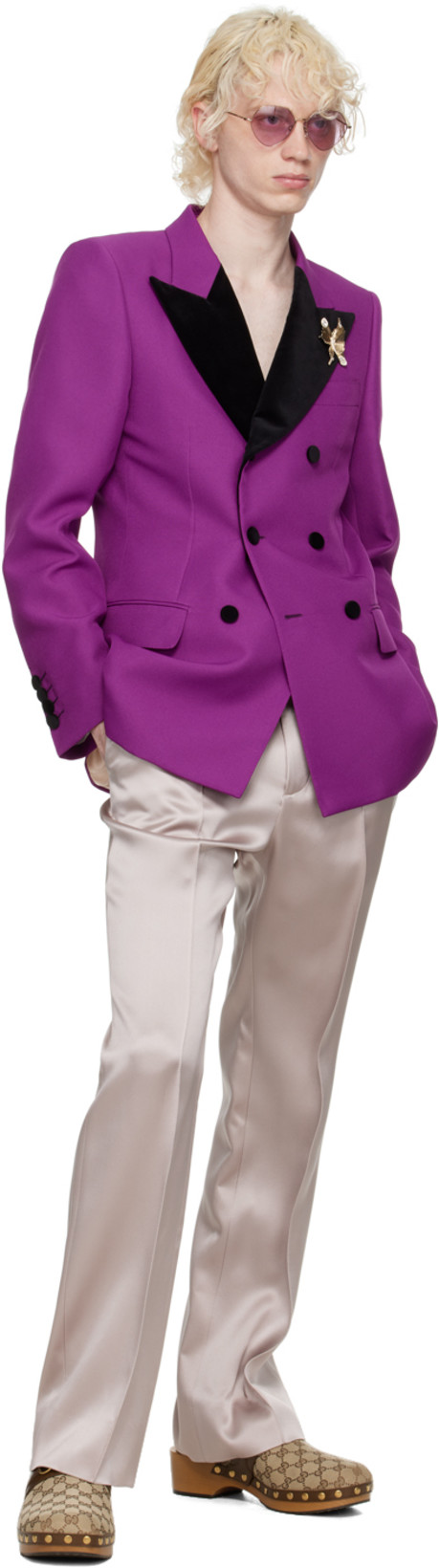 GUCCI Double-breasted Blazer In Textured Polyester Gauze In Purple