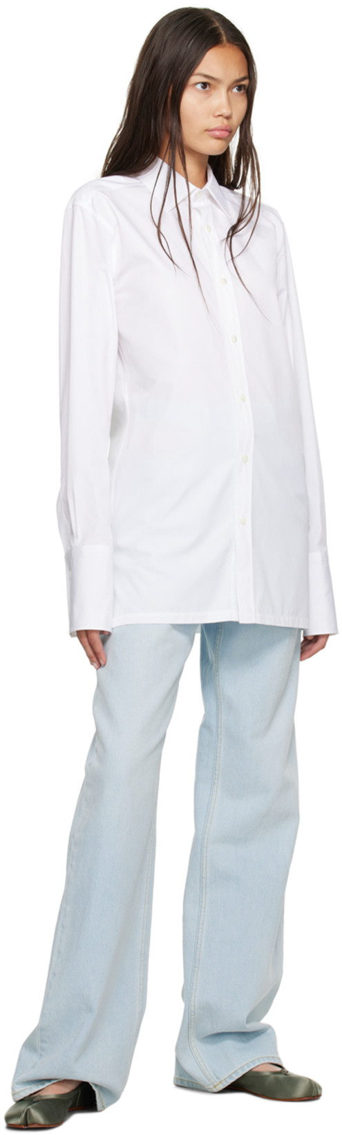 MAISON MARGIELA Long-sleeve Plain Organic Cotton Shirt In White