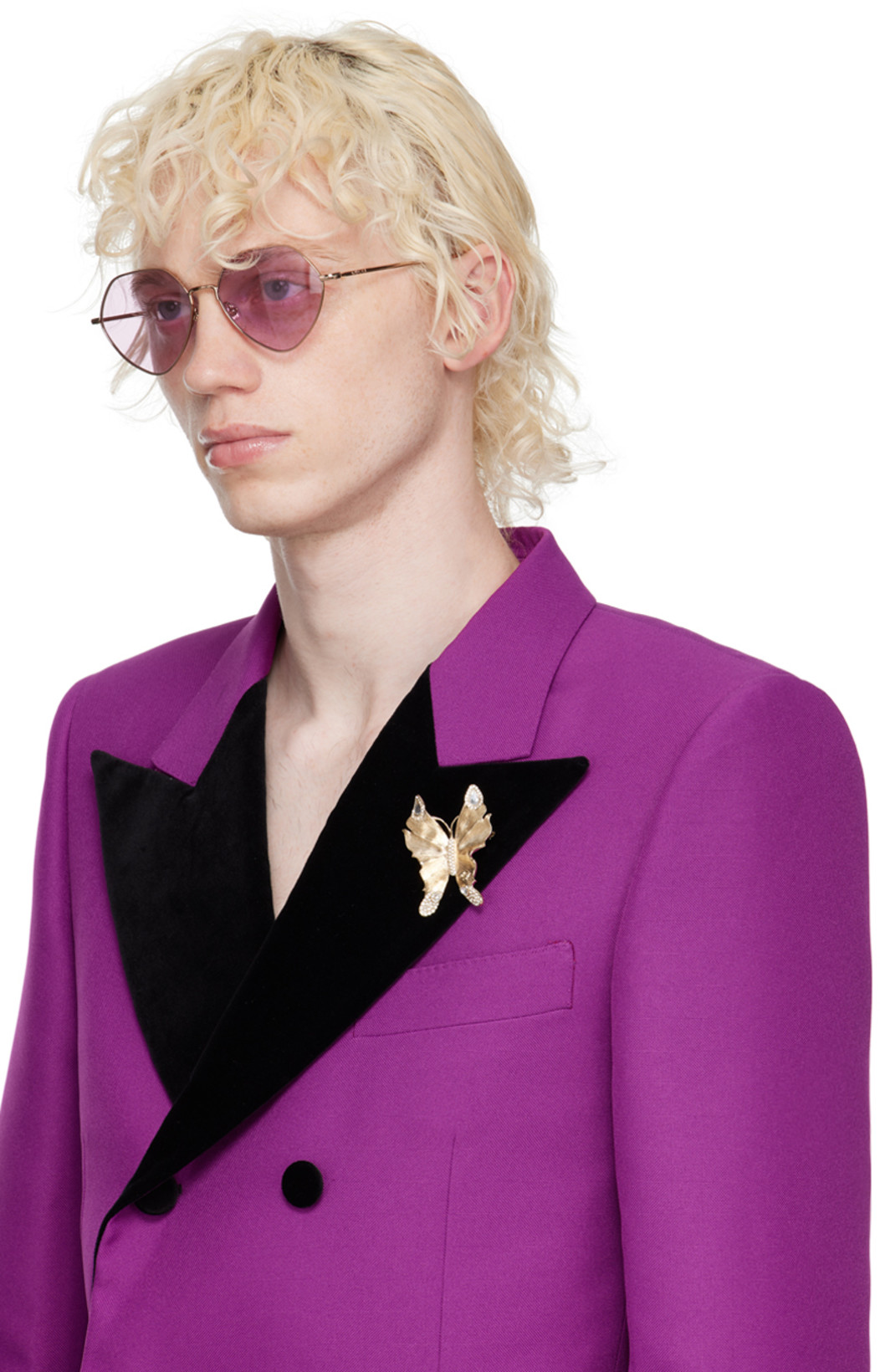 GUCCI Double-breasted Blazer In Textured Polyester Gauze In Purple