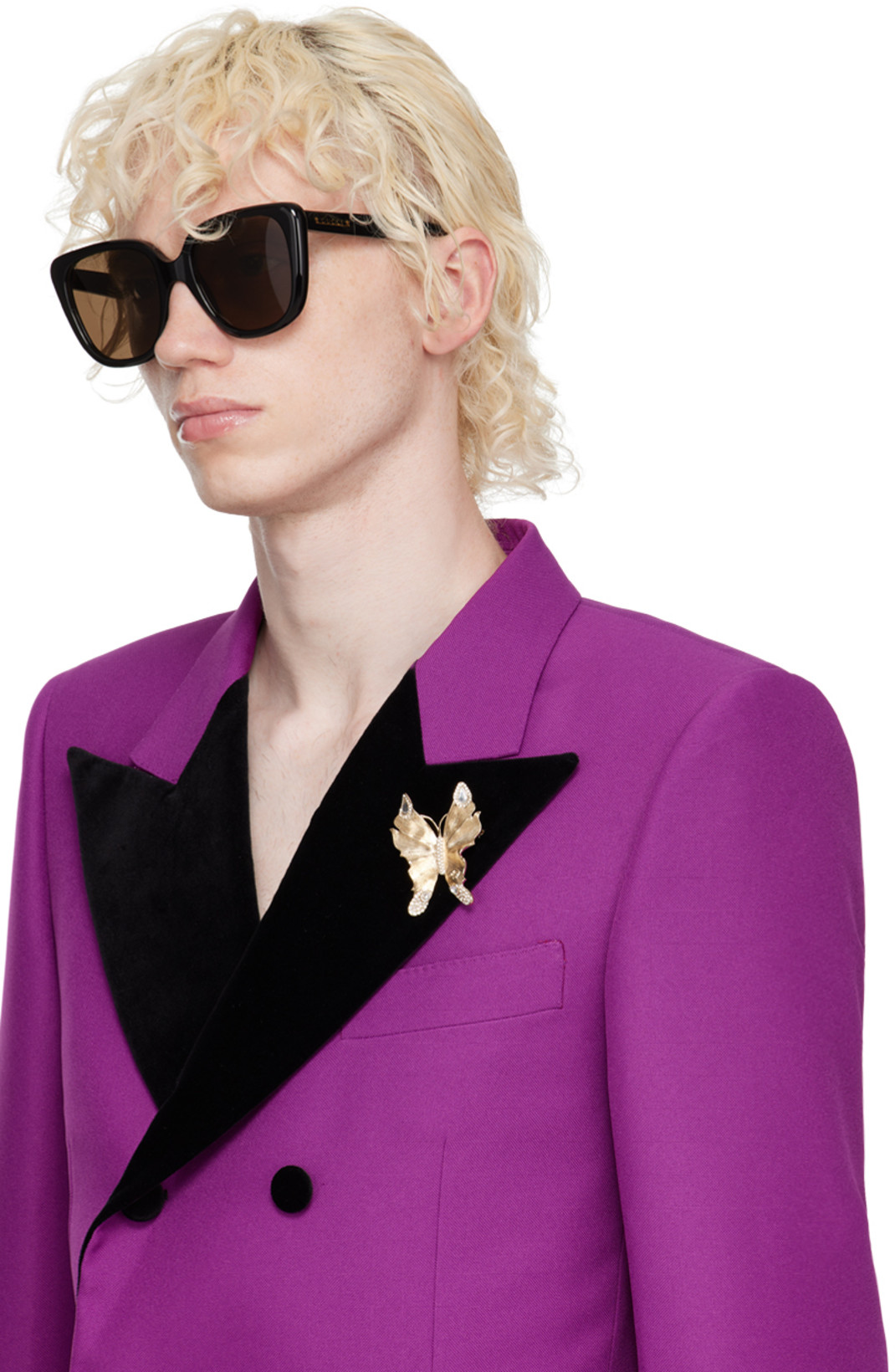 GUCCI Double-breasted Blazer In Textured Polyester Gauze In Purple