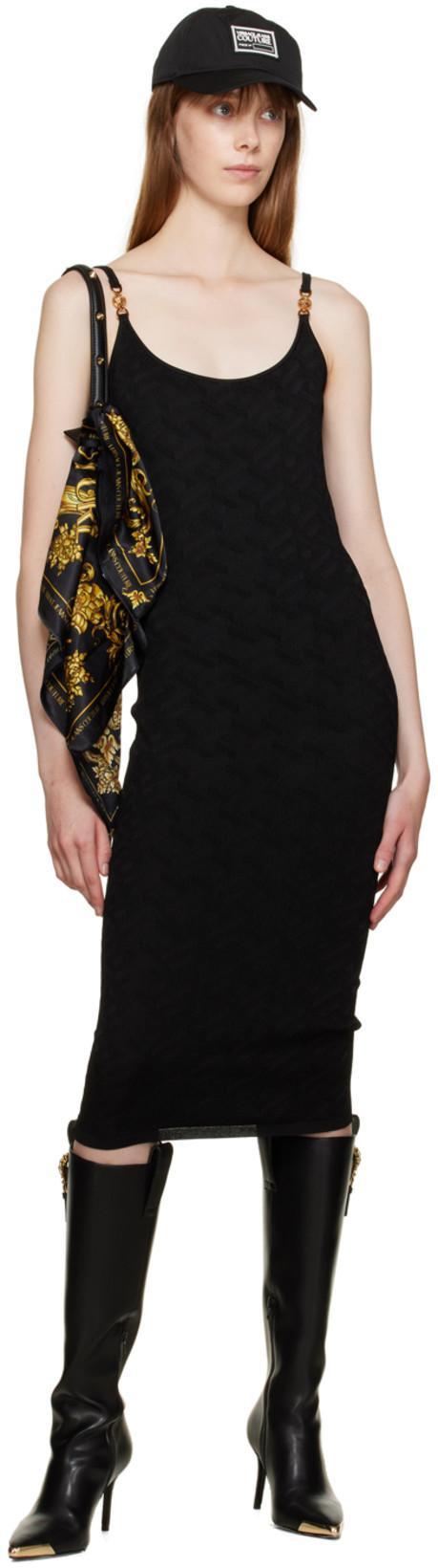 VERSACE Medusa Embellished La Greca Jacquard Knit Minidress In Black Technical