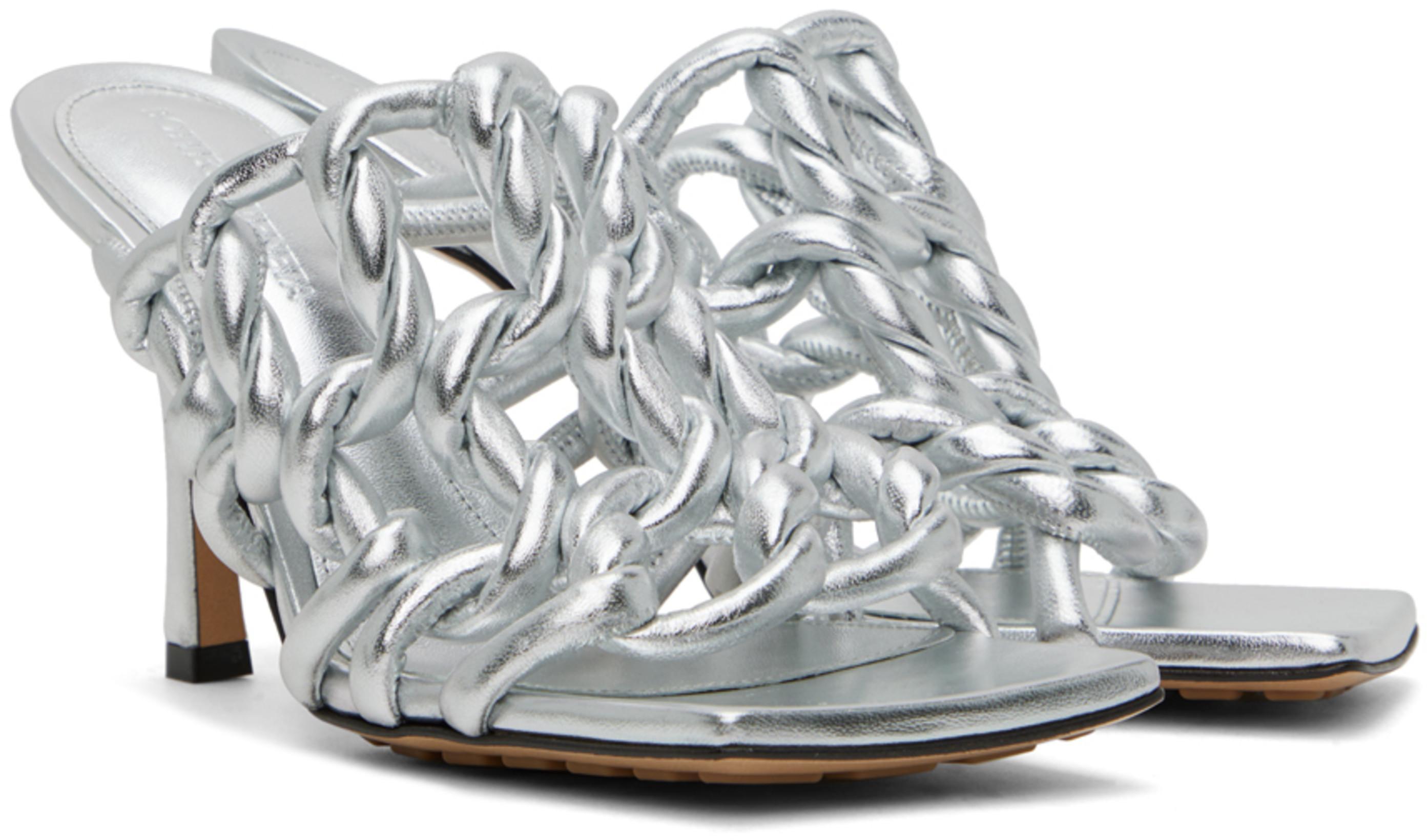 BOTTEGA VENETA Stretch Metallic Leather Sandals In Gray