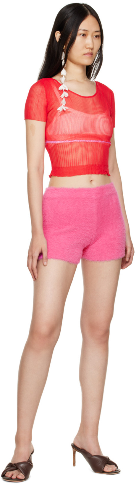 JACQUEMUS Le Short Arancia Ribbed Biker Shorts In Pink