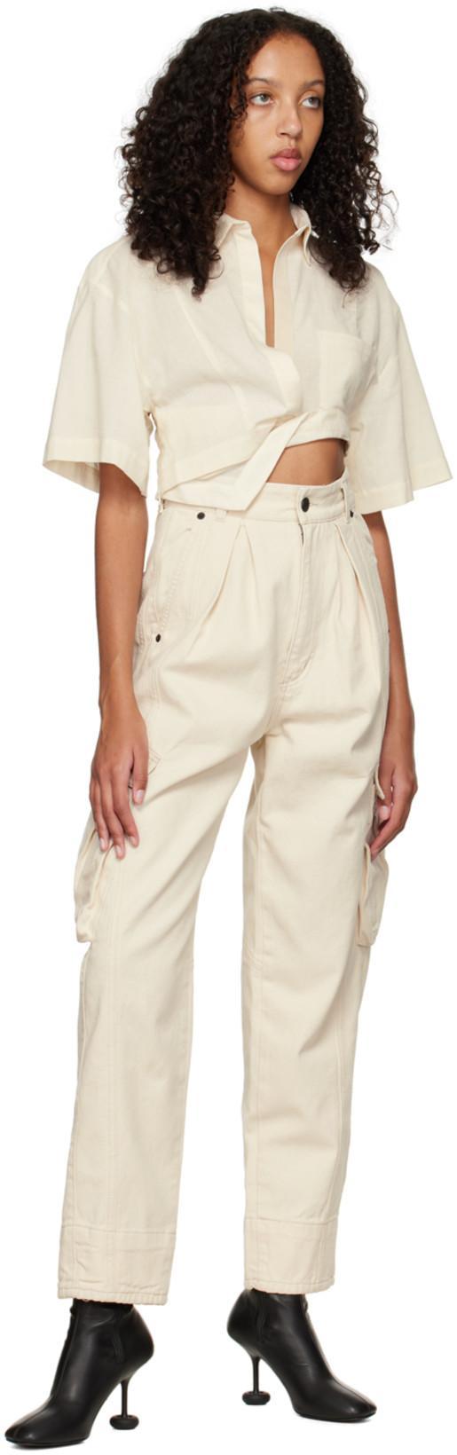 JACQUEMUS Gathered Cropped Cotton Shirt In White