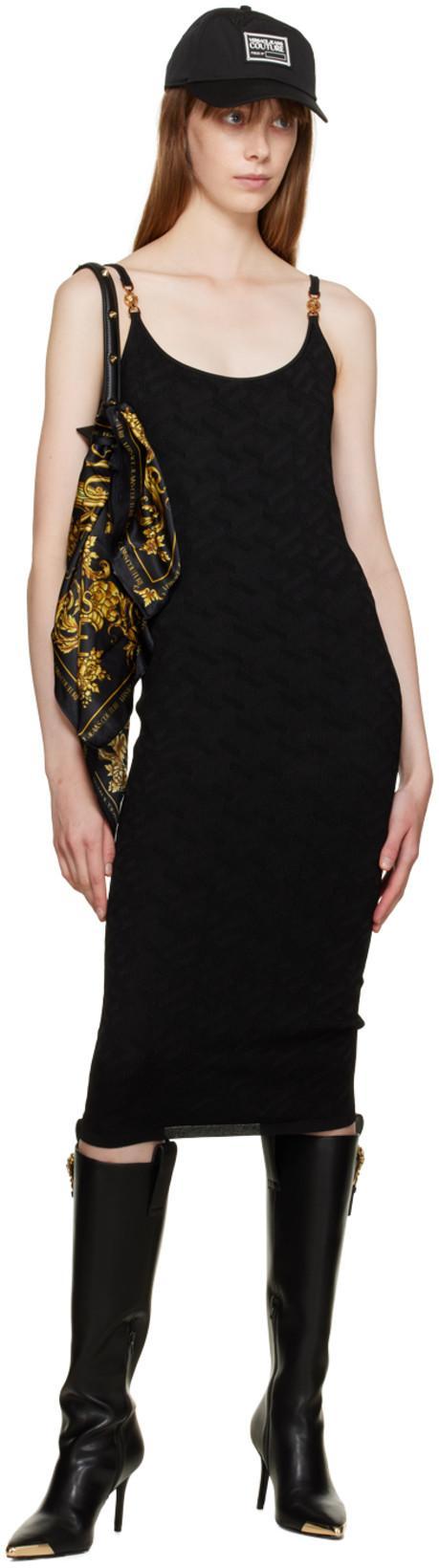 VERSACE Medusa Embellished La Greca Jacquard Knit Minidress In Black Technical